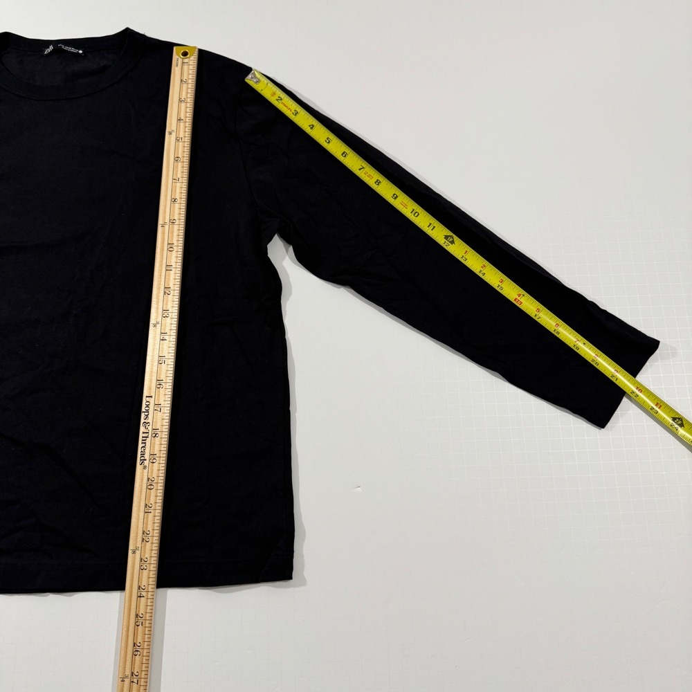 Zara Long Sleeve Tee Women Size M Black Cotton Crew Neck Minimalist Basic - Picture 3 of 5
